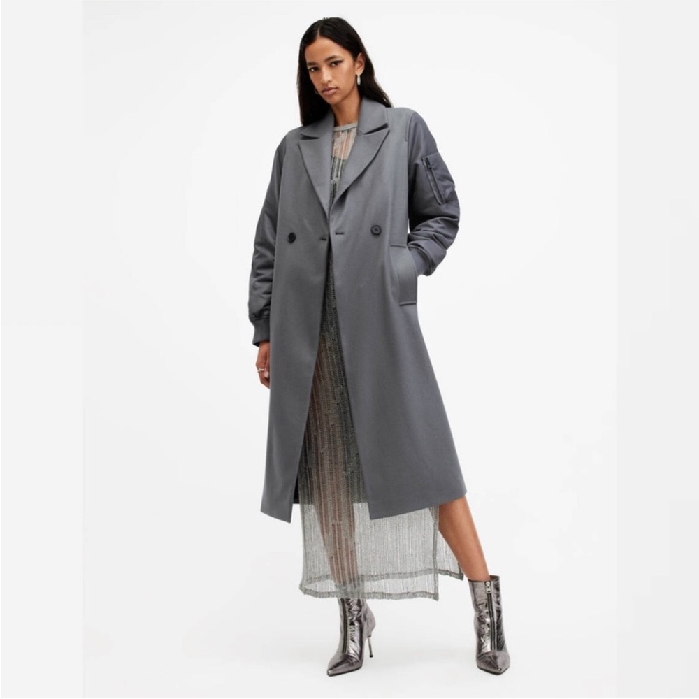 All Saints Charcoal grey wool Coat NWT